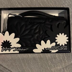 Betsey Johnson Black Embossed Floral Wristlet
